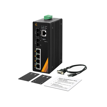 6-Port PoE+ Managed Ethernet Switch | 4 ETH + 2 FX